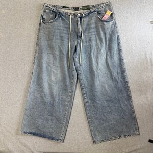 Wild Fable Loose Jeans Y2K XL Blue New Low Rise Rigid Drawstring Wide Leg